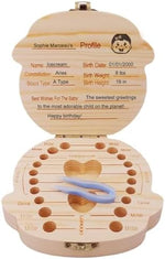 Close up of Pambo wooden baby tooth box lid with personalization fields