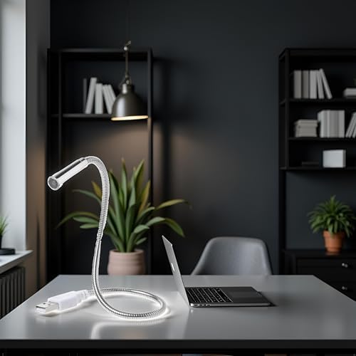 Labriciyon plug and play USB task light connected to a portable power bank during nighttime use