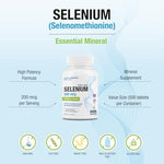 Side panel of Puregen Labs Selenium supplement details showing USA manufacturing and non GMO certification.