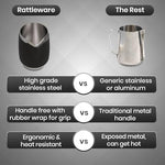 Side profile of stainless steel frothing pitcher without handle