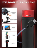 IFOOTAGE PD140H 140W portable power bank charging a professional video camera setup on location