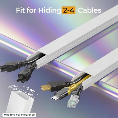 Self adhesive wall wire cover kit with straight and corner connectors exposed