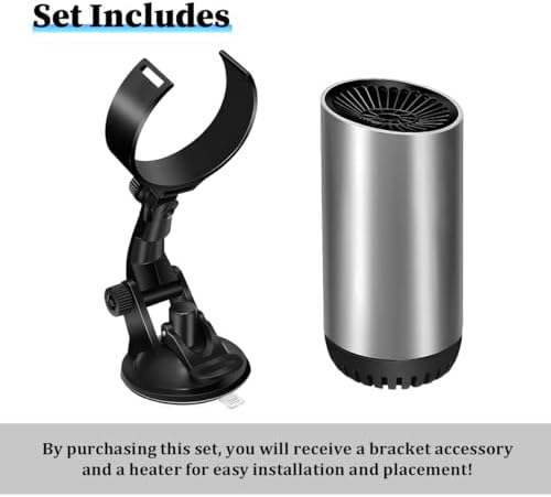 SWPHRT car heater package contents including the 150W main unit and suction mount bracket