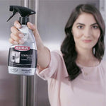 Streak-free kitchen shine using Weiman pH neutral cleaner on black stainless steel surfaces.