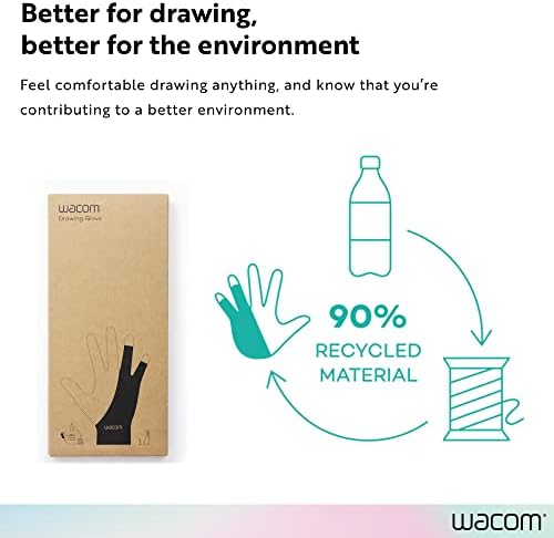 Universal one size black drawing glove packaging overview.