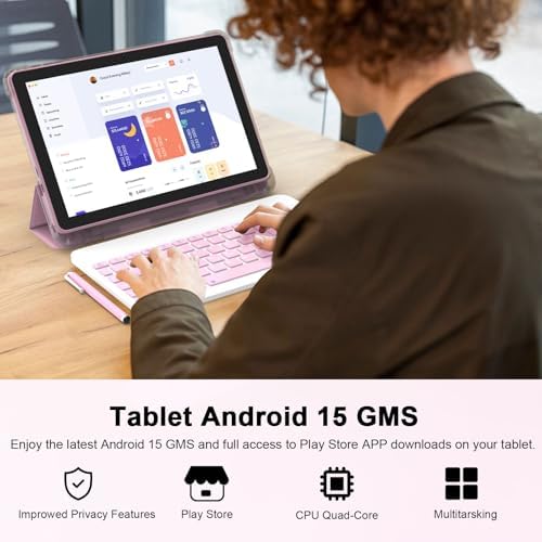 Android 15 Tablet 10 Inch, 20GB RAM+128GB ROM/ 2TB Expandable, 2.0GHz Quad-core Processor, 1280*800 HD Screen, 5G WiFi6 BT 5.0, 2 in 1 Tablets with Keyboard Case Mouse Stylus, Widevine L1 Pink - Image 5