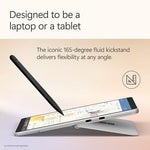 Back panel view of the platinum Microsoft Surface tablet emphasizing the built-in adjustable kickstand.