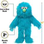 Close up of Silly Puppets Blue Monster face and green nose