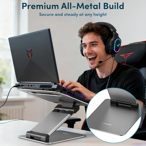 Lifelong universal laptop holder displaying the open frame back design for efficient computer heat dissipation.
