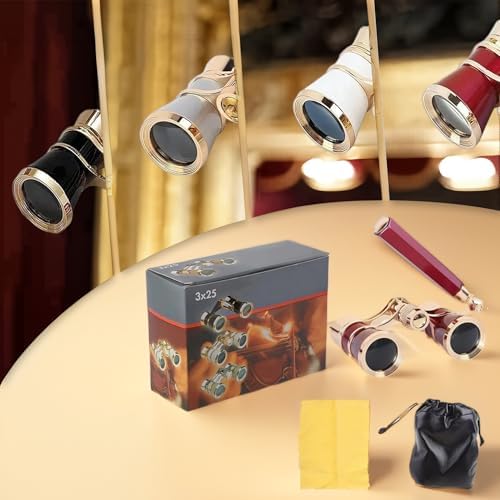Avkoohum opera glasses shown next to its protective carrying pouch