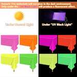 Waterproof plastic neon party tablecloth protecting a table from spills