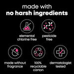 Dermatologist-tested label on U by Kotex 100 count panty liner bulk pack.
