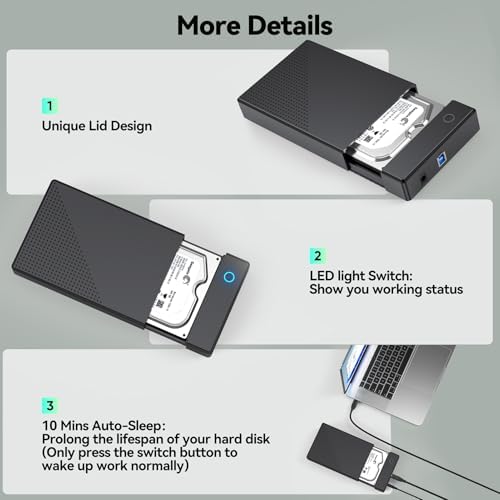 3.5 Hard Drive Enclosure, USB 3.0 Internal/External Hard Drive Case for 3.5/2.5 inch SATA HDD Up to 20TB Data Recovery Kit Support UASP with 12V 24W Power Adapter - Image 7