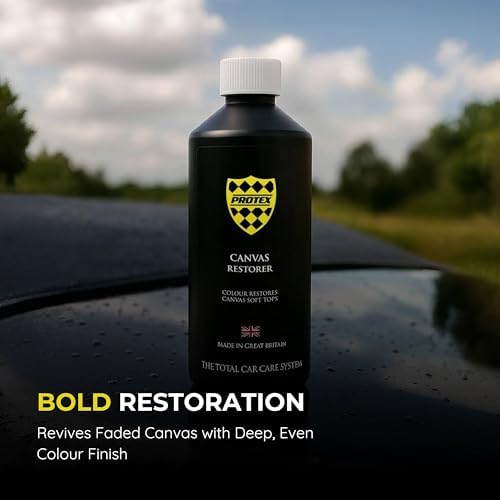 PROTEX automotive fabric restoration solution back label showing product application details.