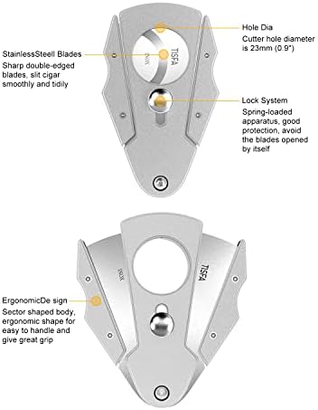 TISFA Cigar Cutter Stainless Steel Double Cut Blade with Safety Lock Cigar Guillotine, Sharp Cigar Clipper Scissors with Leather Case (Sliver) - Image 6
