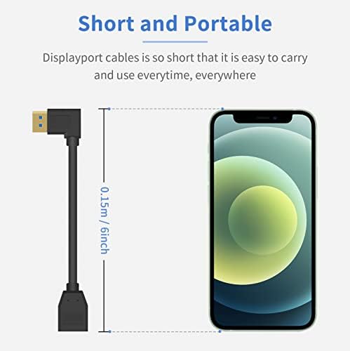 Poyiccot 15cm short DisplayPort extension cord showcasing the flexible 28AWG tinned copper wiring jacket.