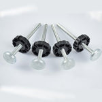 Four piece pack of universal baby gate tension bolts laid out on clean background