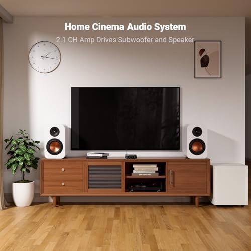 Fosi Audio mini Hi-Fi integrated amp setup with Bluetooth antenna attached.