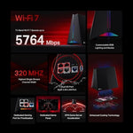 TP-Link Archer GE650 BE11000 gaming router angled perspective emphasizing sleek aerodynamic wings.
