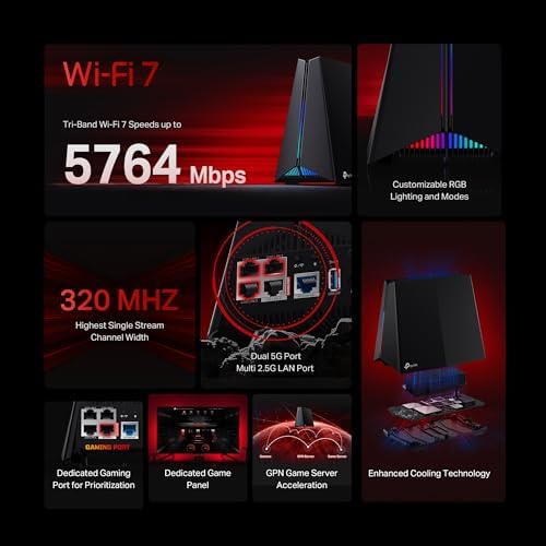 TP-Link Archer GE650 BE11000 gaming router angled perspective emphasizing sleek aerodynamic wings.