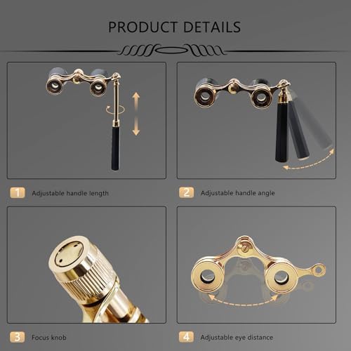 BLACKICE compact lorgnette style opera glasses with attached premium neck chain