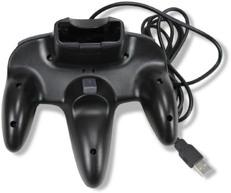 Top perspective of the black retro computer controller highlighting the yellow buttons and red start button