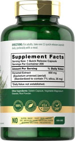 Carlyle Silica Supplement label details and horsetail extract potency