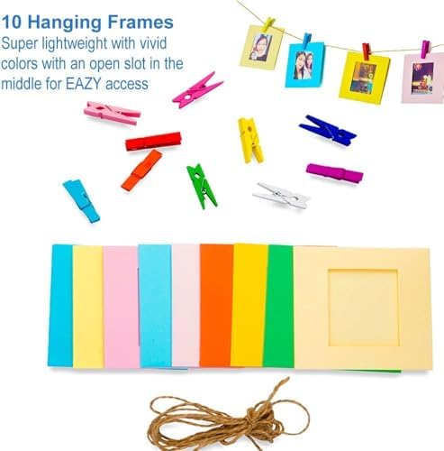 Self standing plastic desk frames in vibrant colors holding instant film prints.