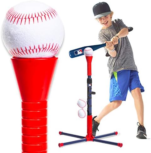 Close up of self-stick baseballs on the Franklin Sports batting tee
