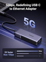 UGREEN high speed Type C network converter angled shot displaying the sleek thermal vent design.