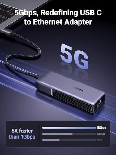 UGREEN high speed Type C network converter angled shot displaying the sleek thermal vent design.