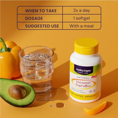 Healthy Origins premium full spectrum tocotrienol dietary supplement standing upright on a clean studio background