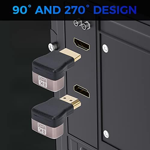 Side profile of the right angle adapter illustrating its low clearance space saving design behind wall TVs