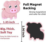 SUPINEEDO non toxic rubber cow and horse magnets on an educational whiteboard.
