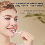 Innovihue mint flavor twin line flossers close up showcasing shred resistant threads