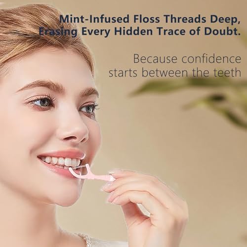 Innovihue mint flavor twin line flossers close up showcasing shred resistant threads