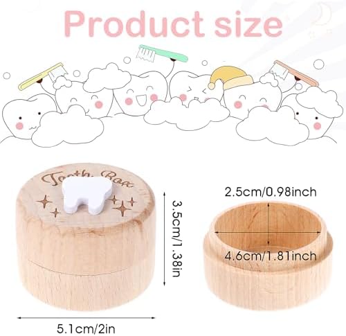 Rustic wooden tooth holder for kids displayed on a wooden surface.