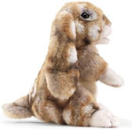 Side profile of Folkmanis Silky Bunny Rabbit puppet demonstrating movable mouth