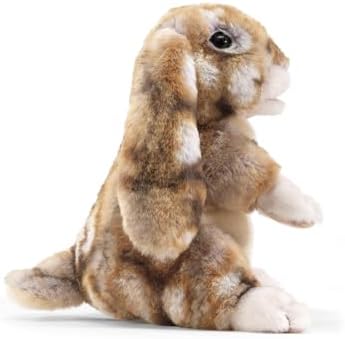 Side profile of Folkmanis Silky Bunny Rabbit puppet demonstrating movable mouth