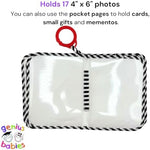 Genius Baby Toys soft baby photo book showing internal wipeable vinyl photo sleeves.