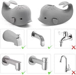 CDKMAX grey whale bath spout protective cover hanging to dry by its convenient tail hook.