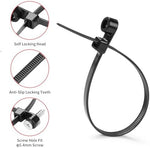 Heavy duty 75 pounds tensile strength zip ties organizing thick electrical wires on a garage wall.