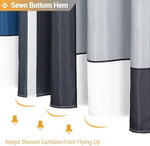BTTN machine washable decorative cloth shower curtain inside a bright modern washroom