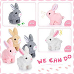 Halloscume animated walking bunny toy set in white gray mocha and pink colors