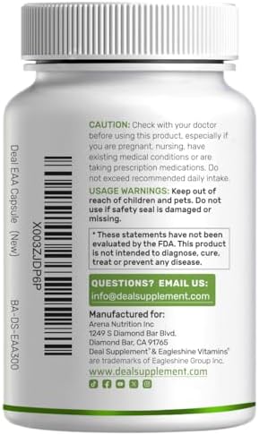 Supplement facts label for Deal Supplement EAAs