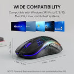 Melogaga ergonomic cordless computer mouse underside showing the power switch and tracking sensor