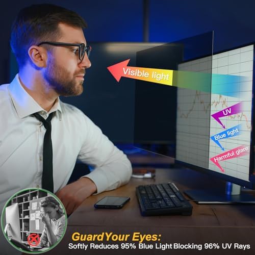 Removable 27 inch anti spy screen protector panel showing 60 degree side black out effect