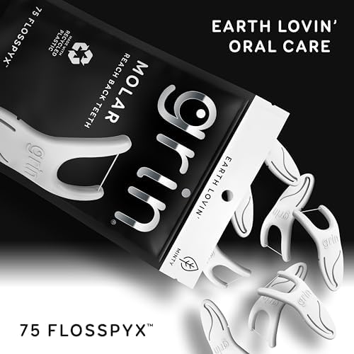 Recycled plastic handle structure of Grin oral care premium floss picks