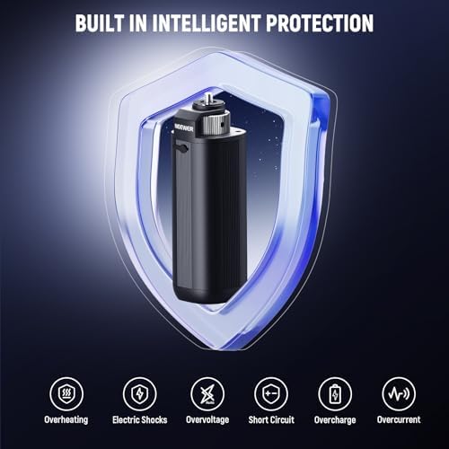 Neewer portable photography power pack showing the complete retail kit with safety markings.