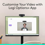 Logitech desktop computer camera connected via USB showing compatibility with popular video communication software.